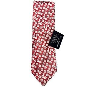 NWT Grant Thomas Red & White Modern Floral High Quality Hand Sewn Silk Tie